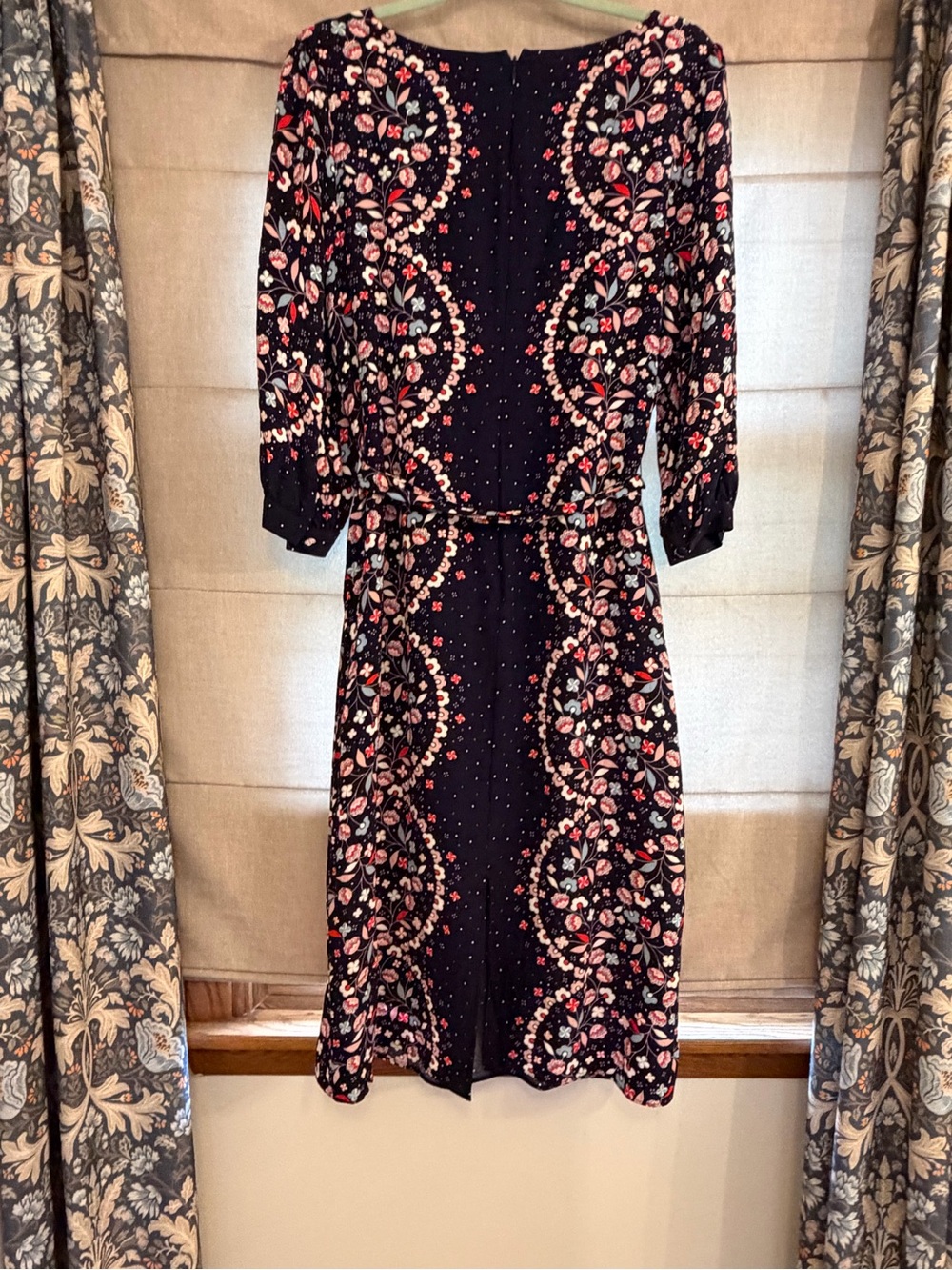 Boden Navy Floral Midi Dress with Tie Waist - Picture 2 of 8